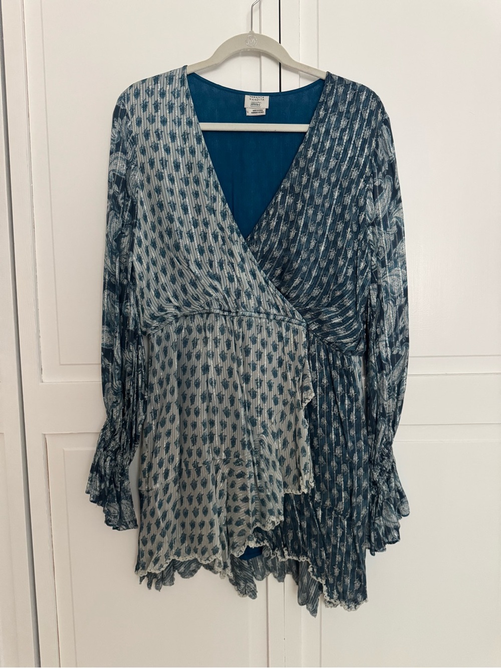 HEMANT & NANDITA Blue Patterned Wrap Mini Dress